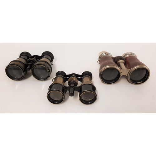 371 - PAIR OF VINTAGE FIELD GLASSES
with a leather covered body and shaped chrome eye pieces, together wit... 