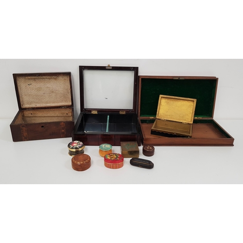 382 - SELECTION OF VARIOUS BOXES
including larger inlaid wooden examples and various small trinket/stud bo... 