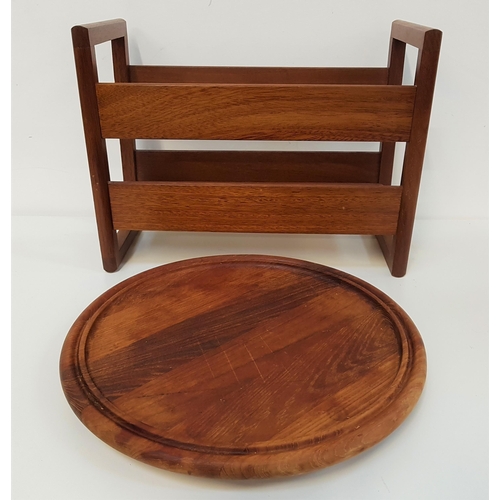 581 - TEAK MAGAZINE RACK
with two divisions, 45.5cm wide, together with a teak circular lazy susan, 40.5cm... 