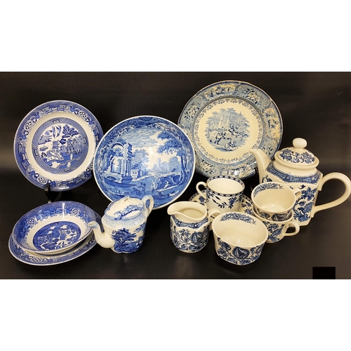 320 - LARGE SELECTION OF BLUE AND WHITE CHINA
including Ridgway Jacobean tea pot, six cups and saucers, si... 