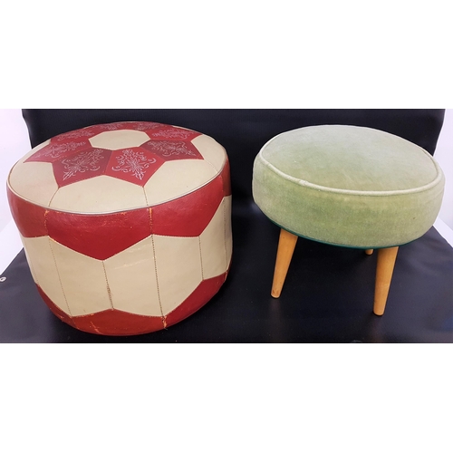 525 - VINY POUFFE
of circular form in two tone vinyl, 35cm high, together with a circular footstool covere... 