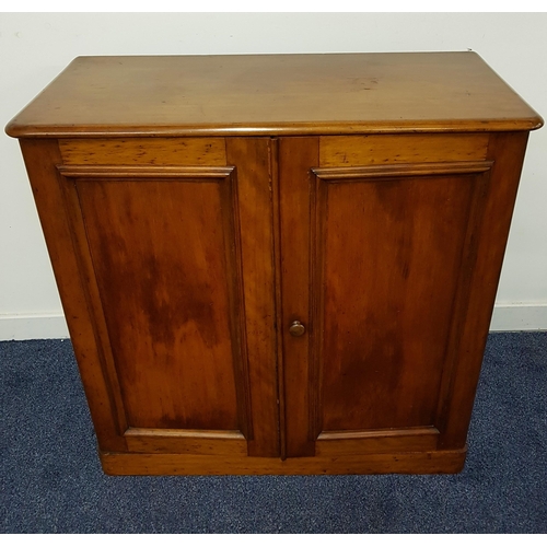 596 - VICTORIAN MAHOGANY SIDE CABINET
with a moulded top above a pair of panelled doors, standing on a pli... 