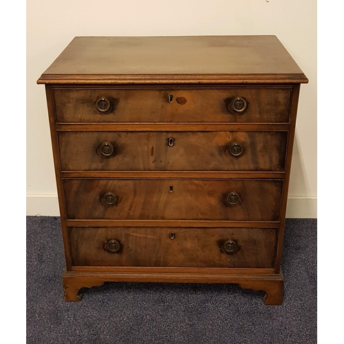 598 - WALNUT CHEST OF DRAWERS
with a moulded top above four long graduated and cockbeaded drawers, standin... 