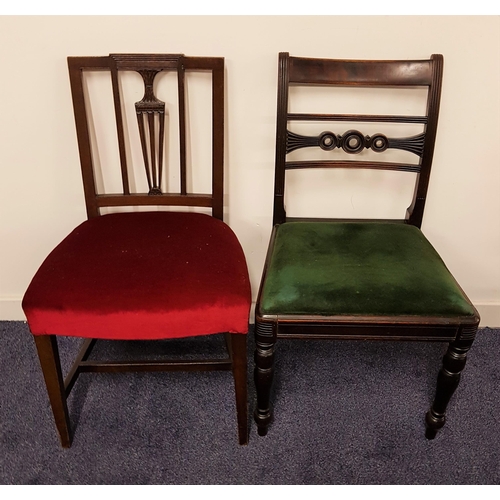 601 - VICTORIAN MAHOGANY DINING CHAIR
with a square frame Sheraton style back above a green velvet drop in... 