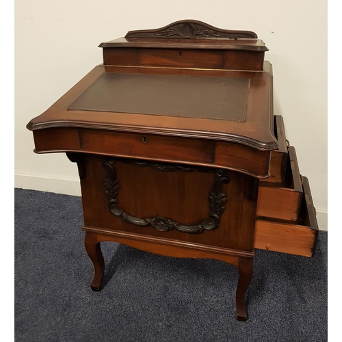 627 - MAHOGANY DAVENPORT
with a raised back stationary box above a lift up sloping lid revealling a part f... 