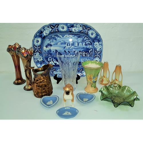 264 - MIXED LOT OF CERAMICS AND GLASSWARE
including a pair of lustre glass vases, Victorian lustre pottery... 