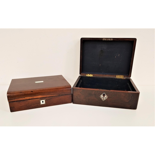 340 - VICTORIAN ROSEWOOD WRITING BOX
with mother of pearl inlay, 28cm wide, together with another Victoria... 