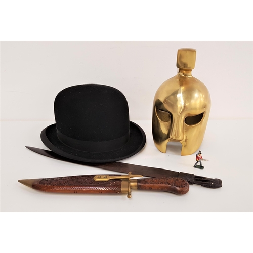 344 - MIXED LOT OF COLLECTABLES
including a gents bowler hat, size 6 7/8, brass quarter size gladiator sty... 