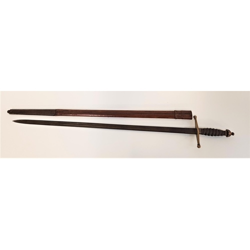 464 - WWI SCOTTISH OFFICERS REGIMENTAL BROAD SWORD
with a double fullered 83.5cm long blade etched with th... 