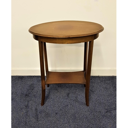 527 - EDWARDIAN MAHOGANY OCCASIONAL TABLE
with an oval moulded top standing on shaped supports united by a... 