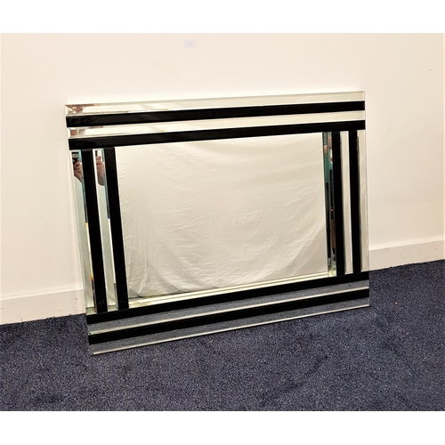 529 - 1950s STYLE WALL MIRROR
with a two tone mirrored frame and a rectangular plain plate, 70cm x 90cm