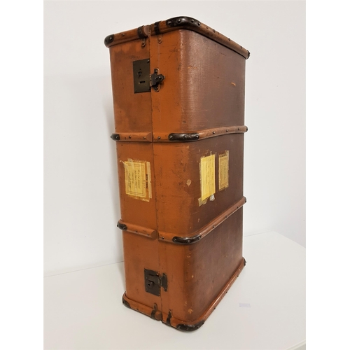 544 - VINTAGE PLY TRUNK
with banding and a domed lid opening to reveal a lift out tray, 92cm wide