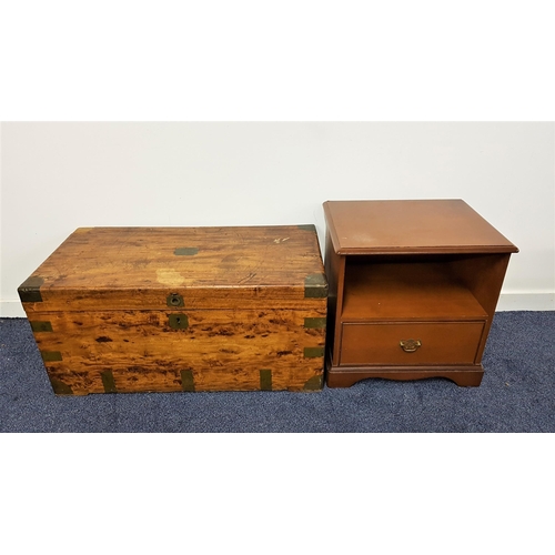 549 - TEAK TRUNK
of rectangular form with an inset brass plaque to the lift up lid, with brass corners and... 