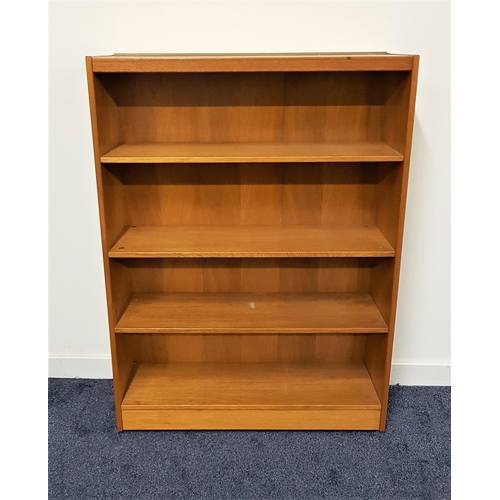 560 - RETRO TEAK BOOKCASE
with four shelves, standing on a plinth base with recessed casters, 122cm x 90cm