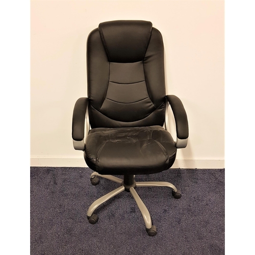 568 - CUMBRIA EXECUTIVE OFFICE ARMCHAIR
in black leather effect, height sdjustable, on a wheeled rotating ... 