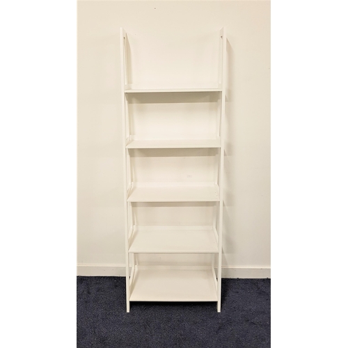 575 - SET OF WHITE SHELVES
with five open and graduated shelves on an A frame, 180cm high