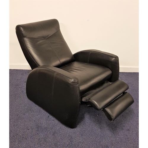 619 - BLACK LEATHER RECLINING ARMCHAIR
with a fold out foot rest