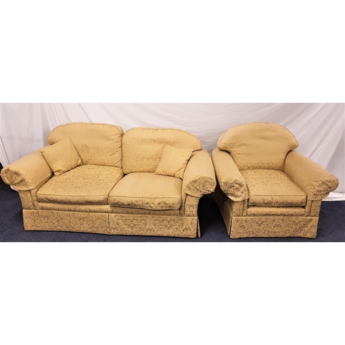 624 - FOUR PIECE SUITE
comprising two two seat sofas with scroll arms and loose seat and back cushions, a ... 