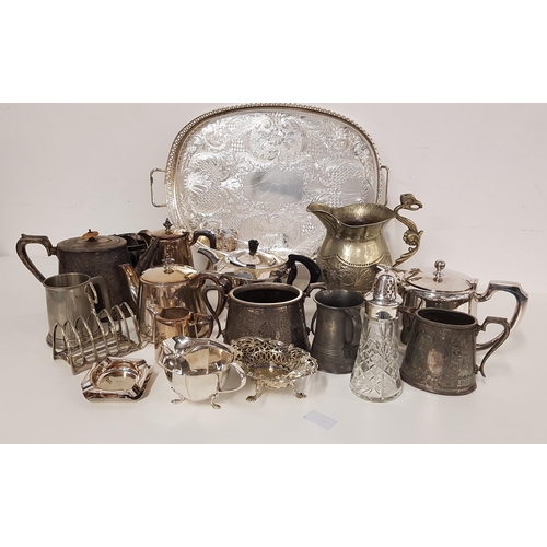 259 - MIXED LOT OF SILVER PLATE
including an oval tray, two ashtrays, toast rack, sugar caster, pierced bo... 