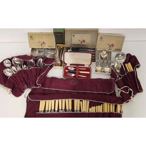 260 - LARGE SELECTION OF SILVER PALTED FLATWARE
including two oak canteens of fish knives and forks, vario... 