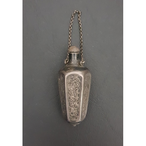 255 - CHINESE UNMARKED SILVER SCENT BOTTLE
the hexagonal bottle with panels decorated with flowers, bamboo... 