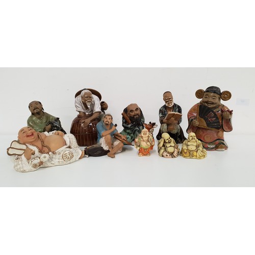 303 - SELECTION OF SIX CHINESE PART GLAZED POTTERY FIGURES
all in various repose and with different animal... 