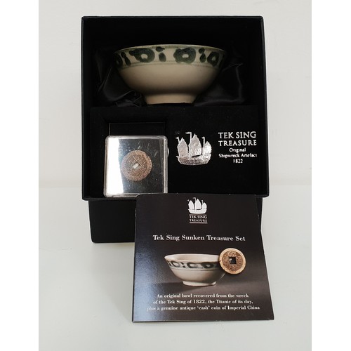 304 - TEK SING TREASURE SET
comprising a bowl and a coin, the bowl 10.9cm diameter, with original box with... 