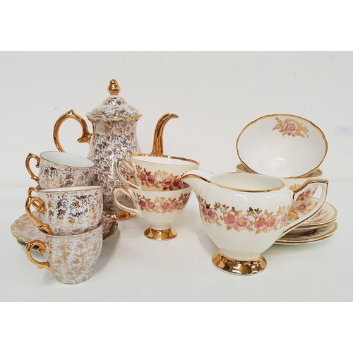 307 - CLARE CHINA PART TEA SERVICE
decorated with a cream ground with a floral border with gilt highlights... 