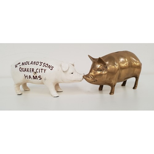 381 - CAST IRON ADVERTISING PIGGY BANK
the side marked 'Wm. Morland's Sons Quaker City Hams', 18cm long; t... 