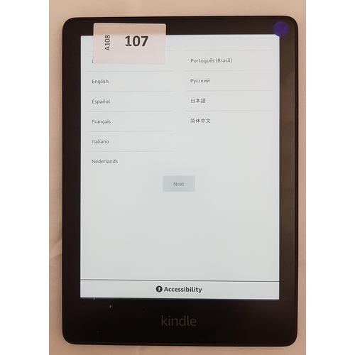 107 - AMAZON KINDLE PAPERWHITE 5 11TH GENERATION E-READER
serial number: G001 PX11 2221 0E3A
Note: It is t... 