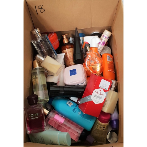 18 - ONE BOXES OF NEW AND USED TOILETRY ITEMS
including Clarins, Clinique, Ted Baker, Victoria Secret, Ch... 