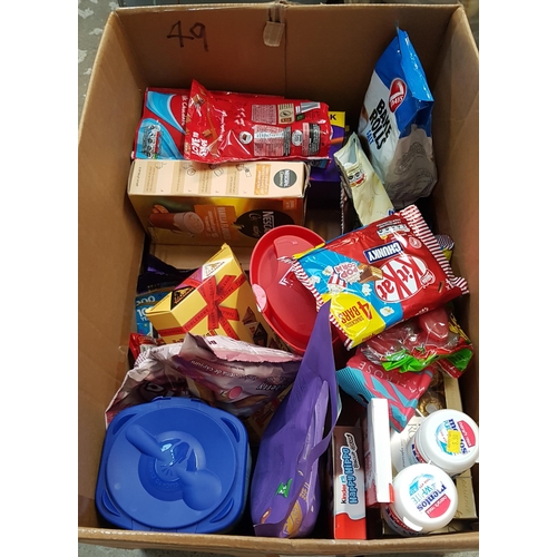 49 - ONE BOX OF CONSUMABLE ITEMS
including chocolate, sweets, chewing gun, Vanilla coffee and baby formul... 