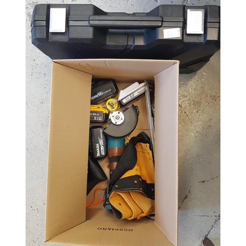 61 - ONE BOX OF TOOLS
including batteries, utility belt, secateurs, case of tools