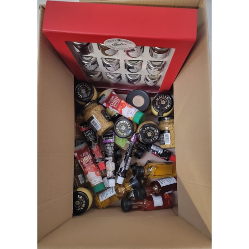 32 - ONE BOX OF CONSUMABLE ITEMS
including mustards, infused oils, jams, chili and garlic puree