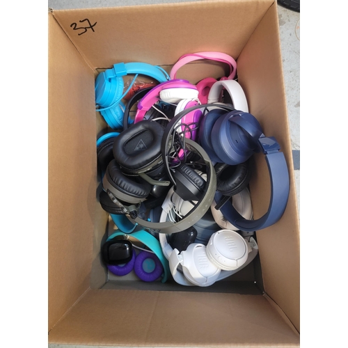 37 - ONE BOX OF BRANDED AND UNBRANDED HEADPHONES
including Sony and JBL