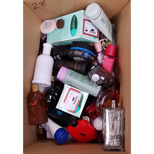 28 - ONE BOX OF NEW AND USED TOILETRY ITEMS
including Hugo Boss, Clinique, Abercrombie&Fitch, Ralph Laure... 