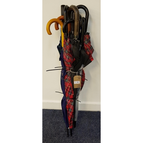 57 - SELECTION OF FOURTEEN UMBRELLAS
including golf and stick