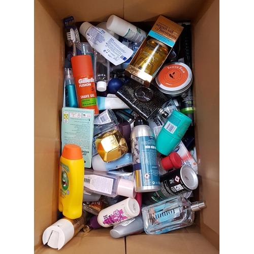 9 - ONE BOX OF NEW AND USED TOILETRY ITEMS
including Yves Saint Laurent, Tommy Hilfiger, Paco Rabanne, M... 