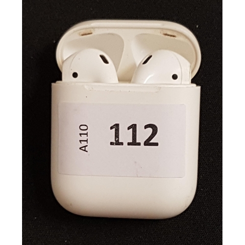 112 - PAIR OF APPLE AIRPODS 
in Lightning charging case (model numbers worn on pods)