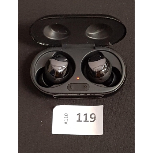 119 - PAIR OF BLACK SAMSUNG EARBUDS
in charging case, model SM-R175