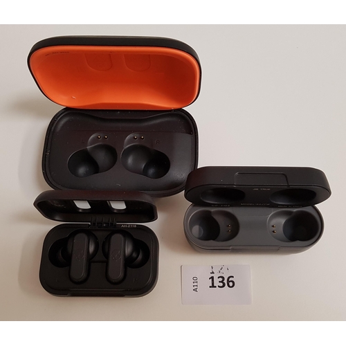 136 - ONE PAIR OF SKULLCANDY EAR BUDS IN CHARGING CASE
and two Skullcandy earbud charging cases