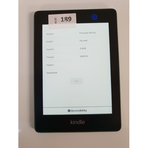 189 - AMAZON KINDLE PAPERWHITE 4 SAGE 10TH GENERATION E-READER
serial number G001 6V03 0517 0GHR
Note: It ... 