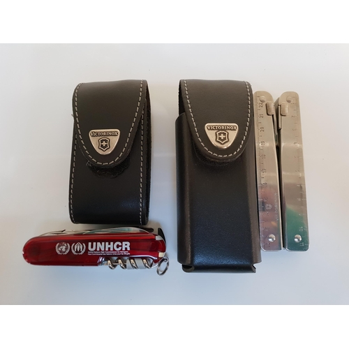 388 - TWO VICTORINOX MULTI-TOOL AND SWISS ARMY KNIFE
both in cases, the Swiss army knife marked 'UNHCR - U... 