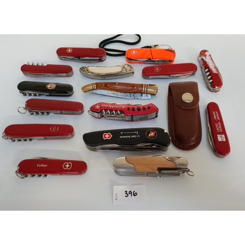 396 - SELECTION OF SEVENTEEN BRANDED AND UNBRANDED SWISS ARMY KNIVES
including Victorinox
Note: You must b... 