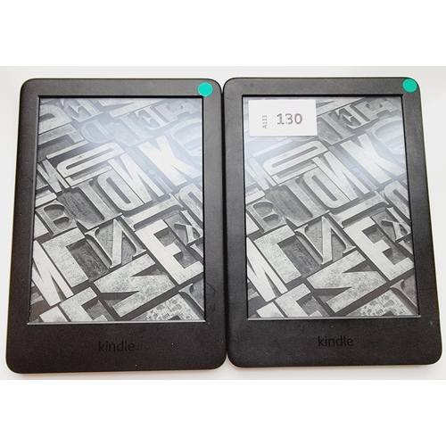 130 - TWO AMAZON KINDLE BASIC 3 E-READERS
comprising a 10 generation, serial number G091 0L03 9082 0716; a... 