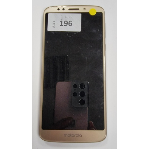 196 - MOTOROLA MOTO G6 PLAY
model ZT1922-2; IMEI: 351861090552886; Google account locked. 
Note: It is the... 