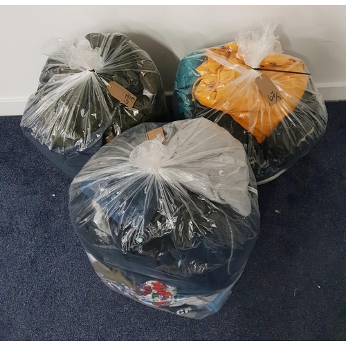 67 - THREE BAGS OF GENTS CLOTHING ITEMS
including Zara, North Face, Adidas, Top Man, Helly Hansen Under A... 