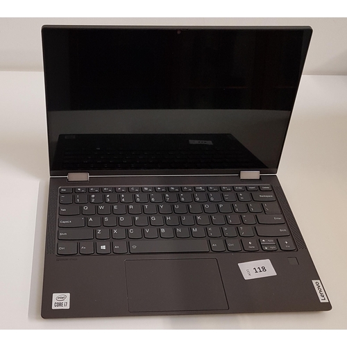 118 - LENOVO YOGA C640-13IML LAPTOP
model 81UE; serial number LR0F2E8L; Intel® Core™ i7; wiped.
Note: It i... 