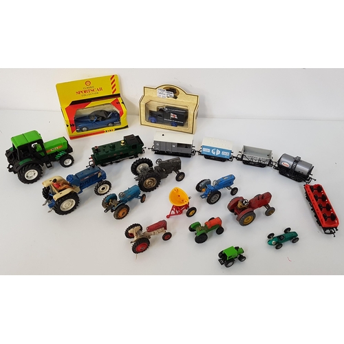 355 - SELECTION OF VINTAGE TOYS
including an Aston Martin DBR5 by Lesney, Massey Harris tractor by Dinky, ... 