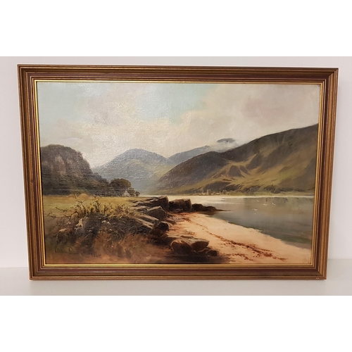 396 - WILLIAM WILLS
Harvest by the shore, oil on canvas, signed and dated 1899, 59.5cm x 90cm